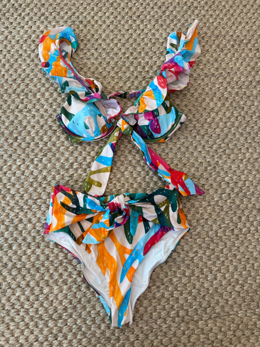Milly Cabana White Bikini Bottom with Multicolor Trim, size s